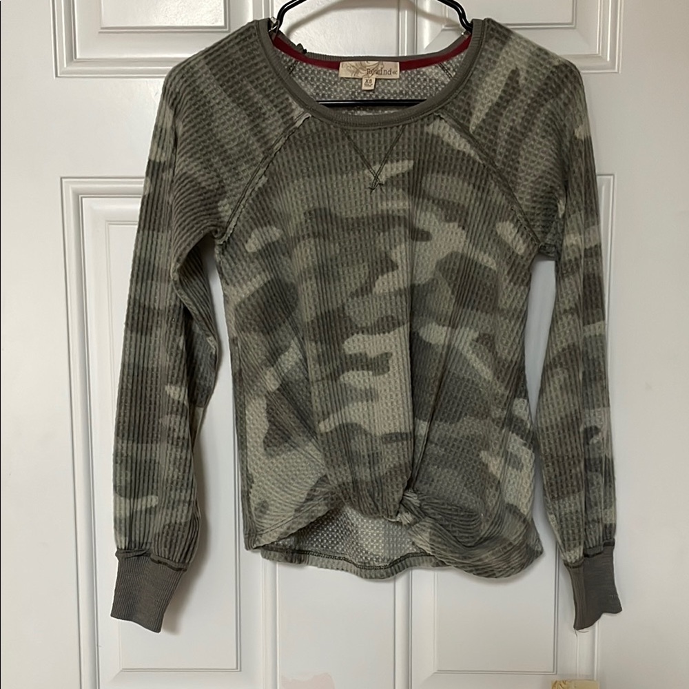 Rewind Green Cuffed Sleeve Top with Fitted Waffle Style